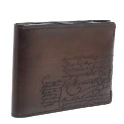 Pre Owned Berluti Dark Brown Scritto Leather Bifold Compact Wallet
