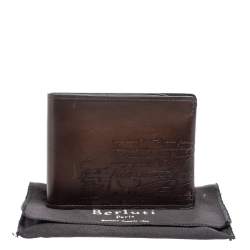 Pre Owned Berluti Dark Brown Scritto Leather Bifold Compact Wallet