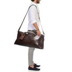 Pre Owned Berluti Two Tone Brown Leather Travel Bag