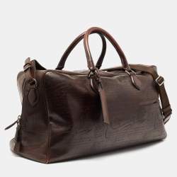 Pre Owned Berluti Two Tone Brown Leather Travel Bag