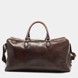 Pre Owned Berluti Two Tone Brown Leather Travel Bag