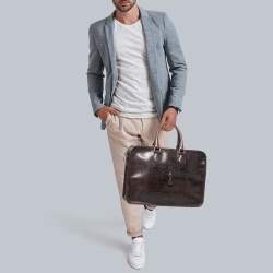 Berluti Brown Printed Leather Medium Un Jour Briefcase