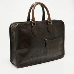 Berluti Brown Printed Leather Medium Un Jour Briefcase