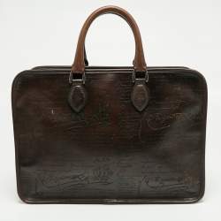 Berluti Brown Printed Leather Medium Un Jour Briefcase