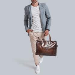 Berluti Dark Brown Ombre Leather Deux Jours Briefcase