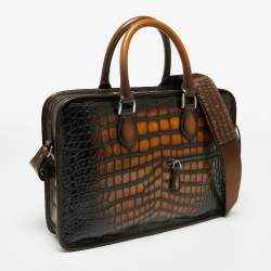 Berluti Ombre Brown Alligator Un Jour Briefcase Bag