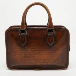 Berluti Brown Scritto Leather Un Jour Messenger Bag