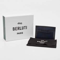 Pre Owned Berluti Blue/Black Scritto Leather Bambou Card Holder