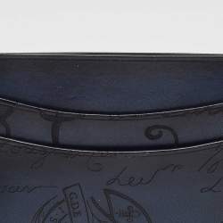Pre Owned Berluti Blue/Black Scritto Leather Bambou Card Holder