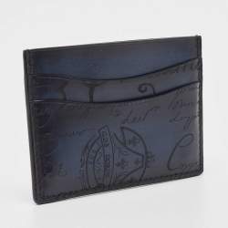 Pre Owned Berluti Blue/Black Scritto Leather Bambou Card Holder