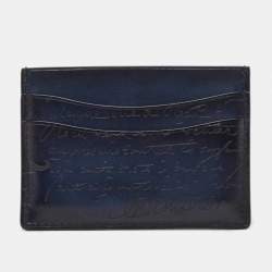 Pre Owned Berluti Blue/Black Scritto Leather Bambou Card Holder