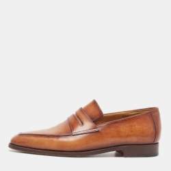 Berluti Brown Leather Andy Penny Loafers Size 43.5
