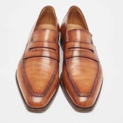 Berluti Brown Leather Andy Penny Loafers Size 43.5