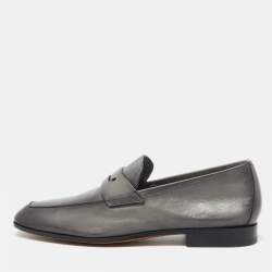 Berluti Grey Leather Lorenzo Scritto Loafers Size 39