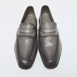 Berluti Grey Leather Lorenzo Scritto Loafers Size 39