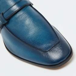 Berluti Blue Leather Strap Detail Slip On Loafers Size 39.5