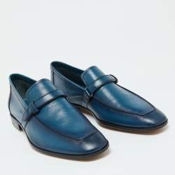 Berluti Blue Leather Strap Detail Slip On Loafers Size 39.5