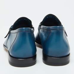 Berluti Blue Leather Strap Detail Slip On Loafers Size 39.5