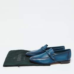 Berluti Blue Leather Strap Detail Slip On Loafers Size 39.5