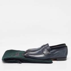 Pre Owned Berluti Blue Leather Lorenzo Scritto Kangaroo Penny Loafers Size 39