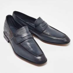 Pre Owned Berluti Blue Leather Lorenzo Scritto Kangaroo Penny Loafers Size 39