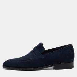 Berluti Navy Blue Suede Penny Loafers Size 41