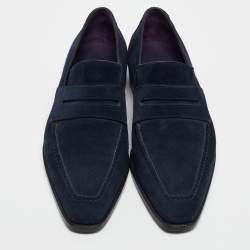 Berluti Navy Blue Suede Penny Loafers Size 41