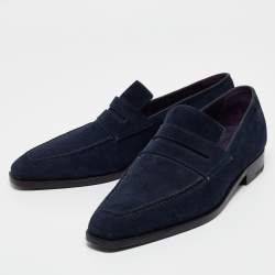 Berluti Navy Blue Suede Penny Loafers Size 41