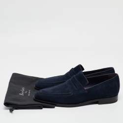 Berluti Navy Blue Suede Penny Loafers Size 41