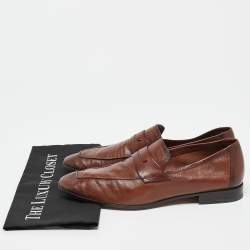 Berluti Brown Leather Lorenzo Penny Slip On Loafers Size 42