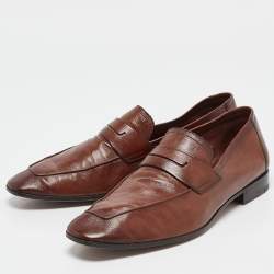 Berluti Brown Leather Lorenzo Penny Slip On Loafers Size 42
