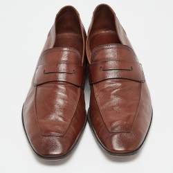 Berluti Brown Leather Lorenzo Penny Slip On Loafers Size 42