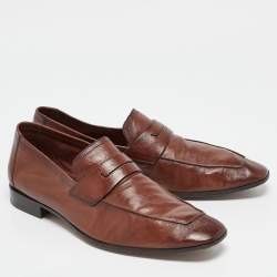 Berluti Brown Leather Lorenzo Penny Slip On Loafers Size 42