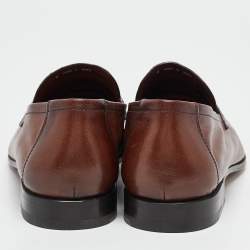 Berluti Brown Leather Lorenzo Penny Slip On Loafers Size 42