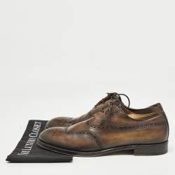 Berluti Brown Brogue Leather Lace Up Oxfords Size 43.5