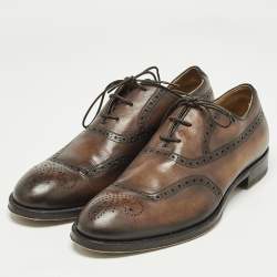 Berluti Brown Brogue Leather Lace Up Oxfords Size 43.5
