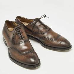 Berluti Brown Brogue Leather Lace Up Oxfords Size 43.5