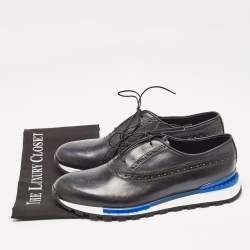Berluti Navy Blue Ombre Brogue Leather Fast Track Sneakers Size 41.5