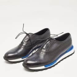 Berluti Navy Blue Ombre Brogue Leather Fast Track Sneakers Size 41.5