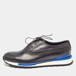 Berluti Navy Blue Ombre Brogue Leather Fast Track Sneakers Size 41.5