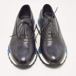 Berluti Navy Blue Ombre Brogue Leather Fast Track Sneakers Size 41.5