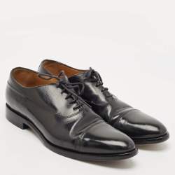 Berluti Black Leather Cap Toe Lace Up Oxfords Size 44