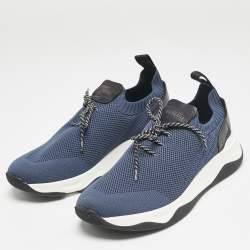 Berluti Navy Blue Shadow Knit Fabric Low Top Sneakers Size 46
