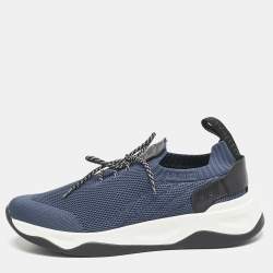 Berluti Navy Blue Shadow Knit Fabric Low Top Sneakers Size 46