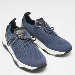 Berluti Navy Blue Shadow Knit Fabric Low Top Sneakers Size 46