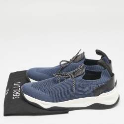 Berluti Navy Blue Shadow Knit Fabric Low Top Sneakers Size 46