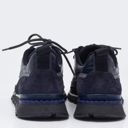 Berluti Navy Blue Canvas and Leather Low Top Sneakers Size 42