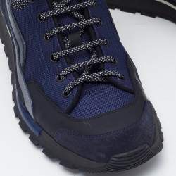 Berluti Navy Blue Canvas and Leather Low Top Sneakers Size 42