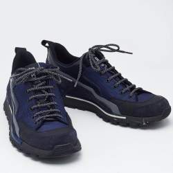 Berluti Navy Blue Canvas and Leather Low Top Sneakers Size 42