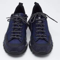 Berluti Navy Blue Canvas and Leather Low Top Sneakers Size 42